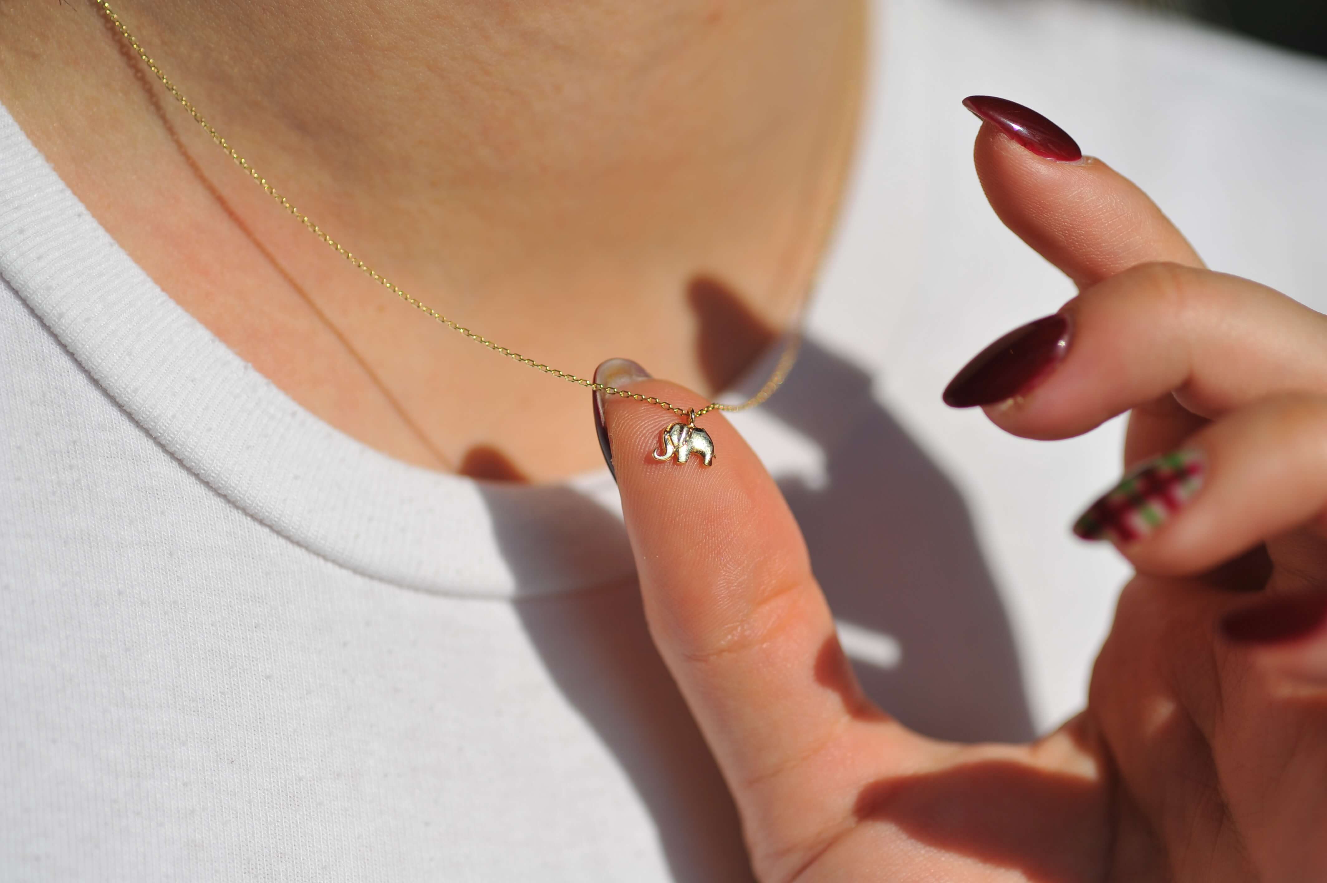 14K Gold Dainty Elephant Necklace